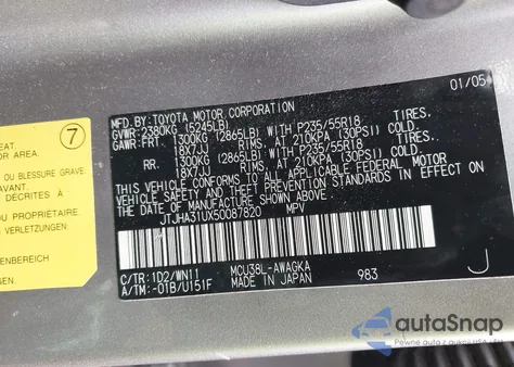 2005 Lexus Rx 330 из США, поврежденный, VIN JTJHA31UX50087820